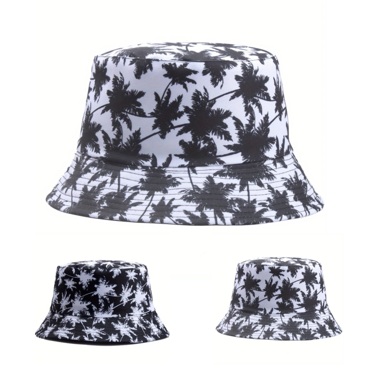 

Reversible Maple Leaf Coconut Tree Printed Bucket Hat New Fashion Fisherman Cap Unisex Outdoor Travel Sunscreen Panama Cap