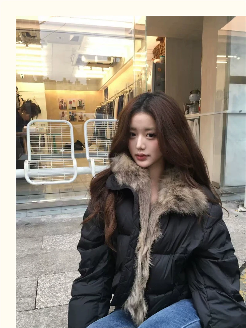 ZAROY Women's Winter Jacket Luxury Fox Fur Collar Puffy Thicken Warm Cotton Short Coat High Street Fashion Outwear Parkas куртка