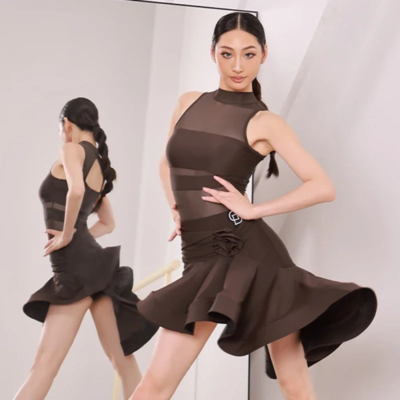 

Fashion Latin Dance Clothing Women'S Ballroom Dance Training Suits Sexy Mesh Top Dancing Skirt Adults Latin Dance Costume