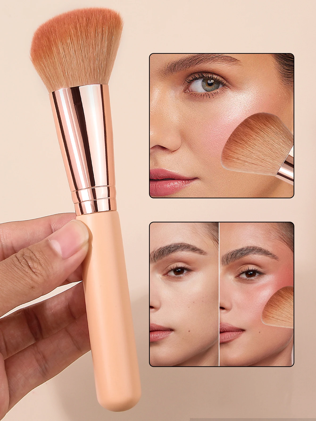 Ein einzelner, multifunktionaler, umweltfreundlicher, geneigter Make-up-Pinsel mit Holzgriff ist ein Beauty-Tool für Anfänger