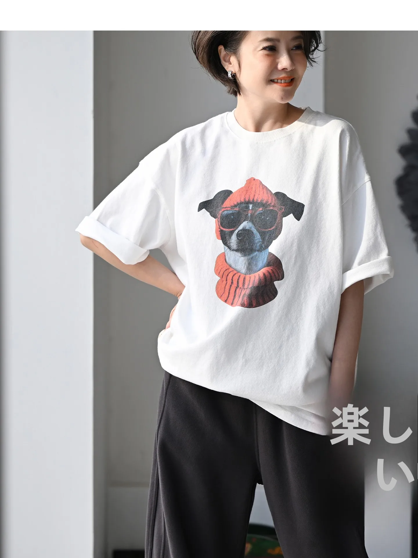 

Повседневная свободная хлопковая футболка с коротким рукавом для женщин, весенняя модная модель с принтом собаки, утолщенная, из чистого хлопка, дышащая, комфортная T53581