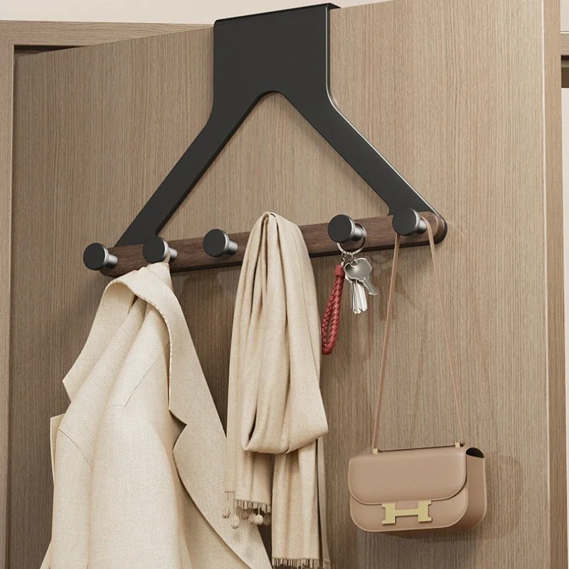 No punching door back hook umbrella schoolbag wall hanging hanger bathroom coat hook multifunctional walnut hook