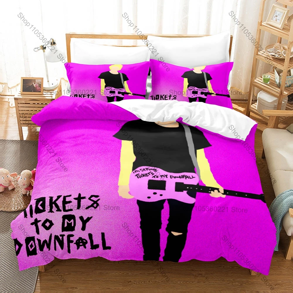 2026 MGK Duvet Cover + 2 Pillowcases Dark Street Punk Line Art Print Soft Quilt Cover Set Pop Punk Themed Bedroom Decoration