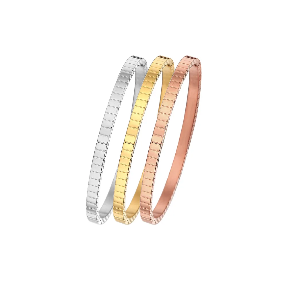 Ins Style 18K Gold Plated Stainless Steel Geometric Bangle Women Hypoallergenic Tarnish-Resistant Stackable Bracelet Gift
