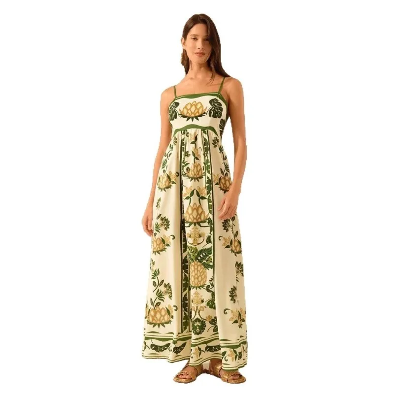 Women's Bohemian Mini A-Line Dress Fashion Sweet Ruffle Sleeveless Square Neck Short Sunshine Floral Print with Lotus Leaf Hem