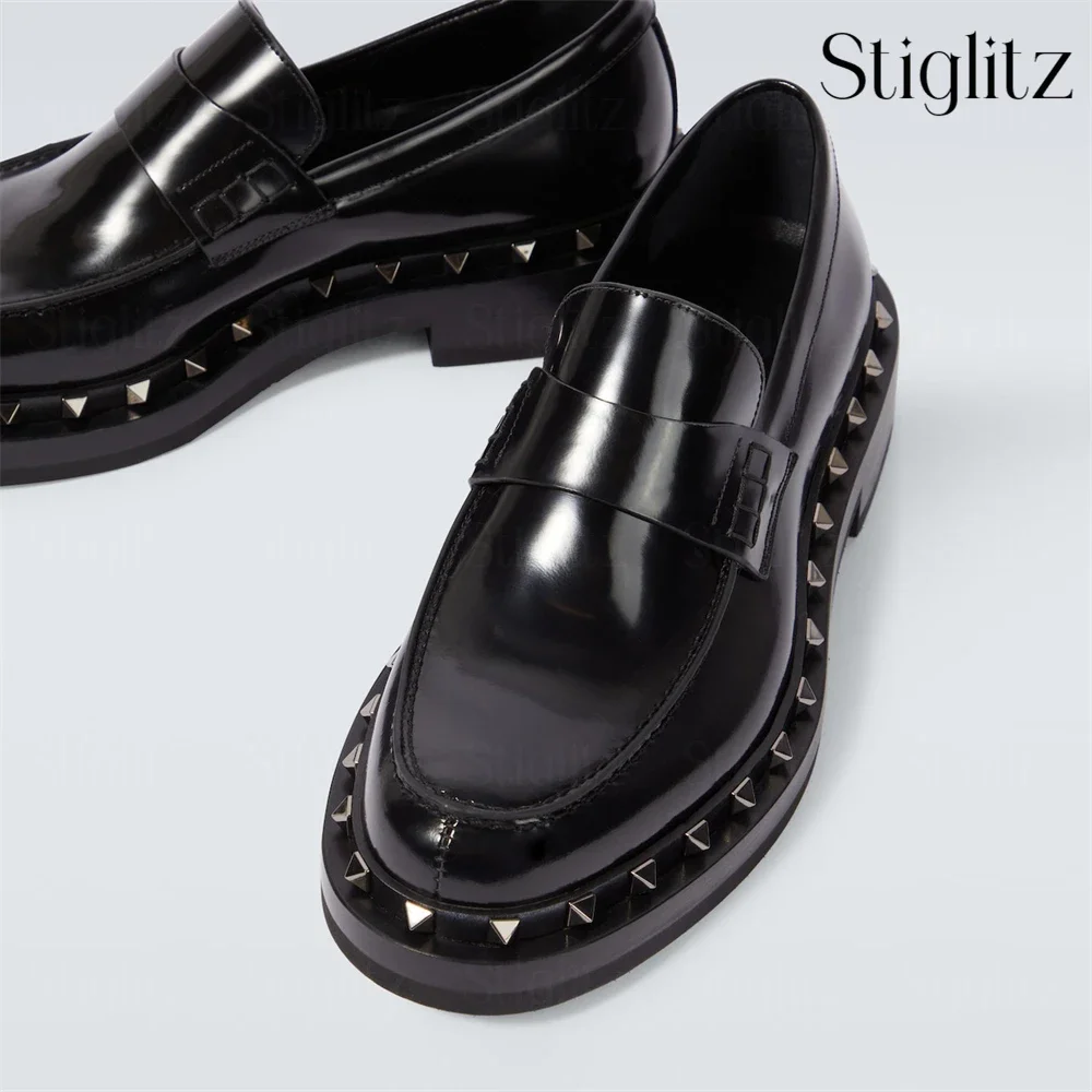 Rivet Designer Oxford Loafers Classic Studded Leather Loafers Black Brown Leather Dress Shoes Slip on Handmade Shoes for Banquet