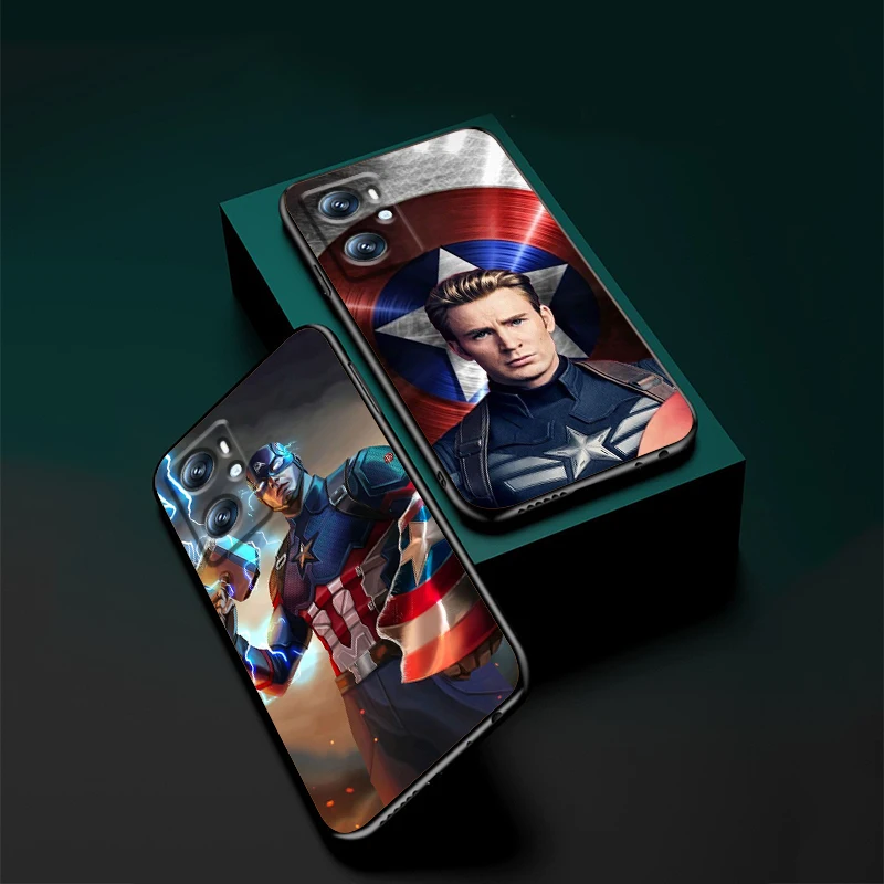 Captain America Marvel For OPPO Find X6 X5 X3 A54S A5 A94 A16 A53S A57 A74 A72 A98 A78 A96 A9 5G Black TPU Phone Case