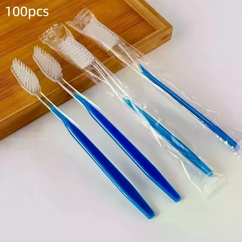 100 Individually Packaged Disposable Travel Toothbrushes, Soft Bristles, Toiletries For Adults And Teenagers