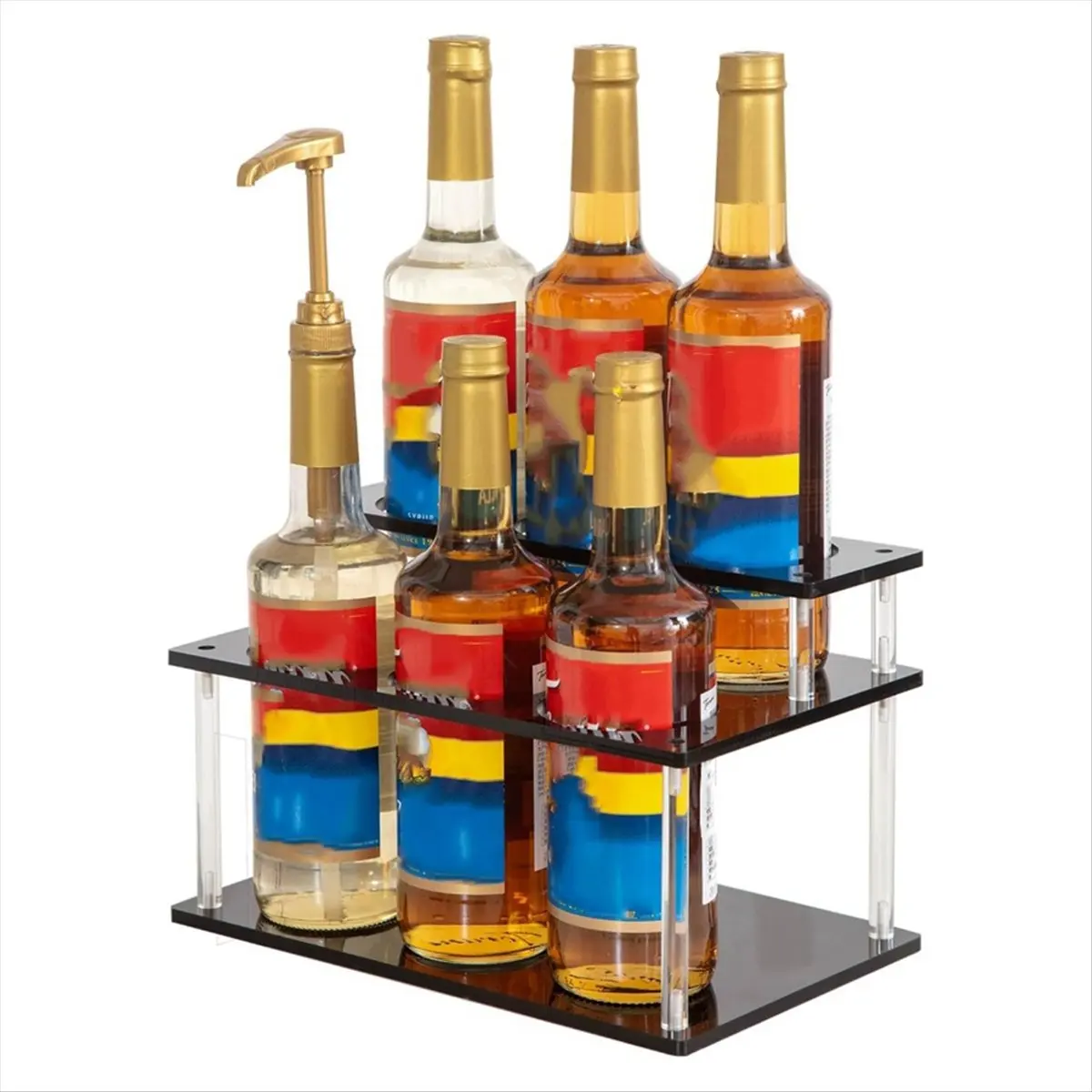 N14R Top Acrylic Coffee Syrup Organizer, 2-Tier Syrup Rack 6Bottles Capacity, Coffee Syrup Rack for Countertop, Bar, Kitchen