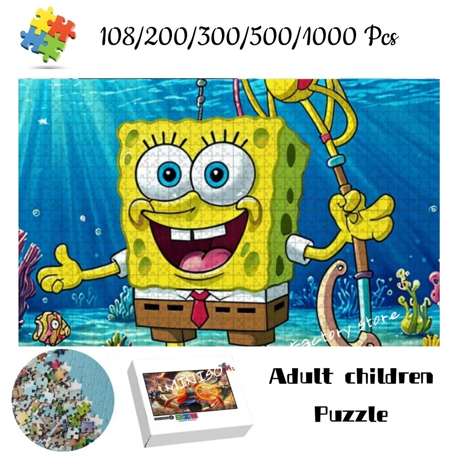 

Cartoon Jigsaw Puzzle Game Spongebob Squarepants Tangram for Children Multiple Size 108/200/300/500/1000 Pieces Wooden Puzzle