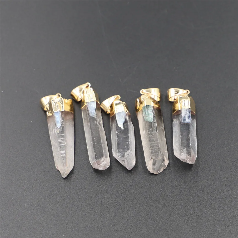 Natural Gems Chakra Stone Clear Crystal Pillar Aquamarines Column Reiki Pendants Nickles for Women Jewelry Making Wholesale