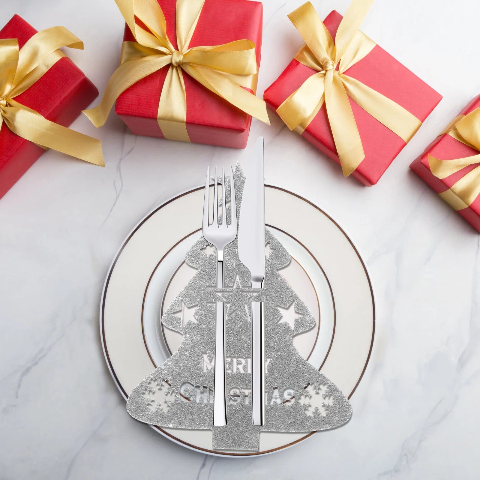 

4Pcs Christmas Cutlery Holders Xmas Tree Sleeves Silverware Bags Festive Tableware Decoration Party Supplies Xmas Cutlery Holder
