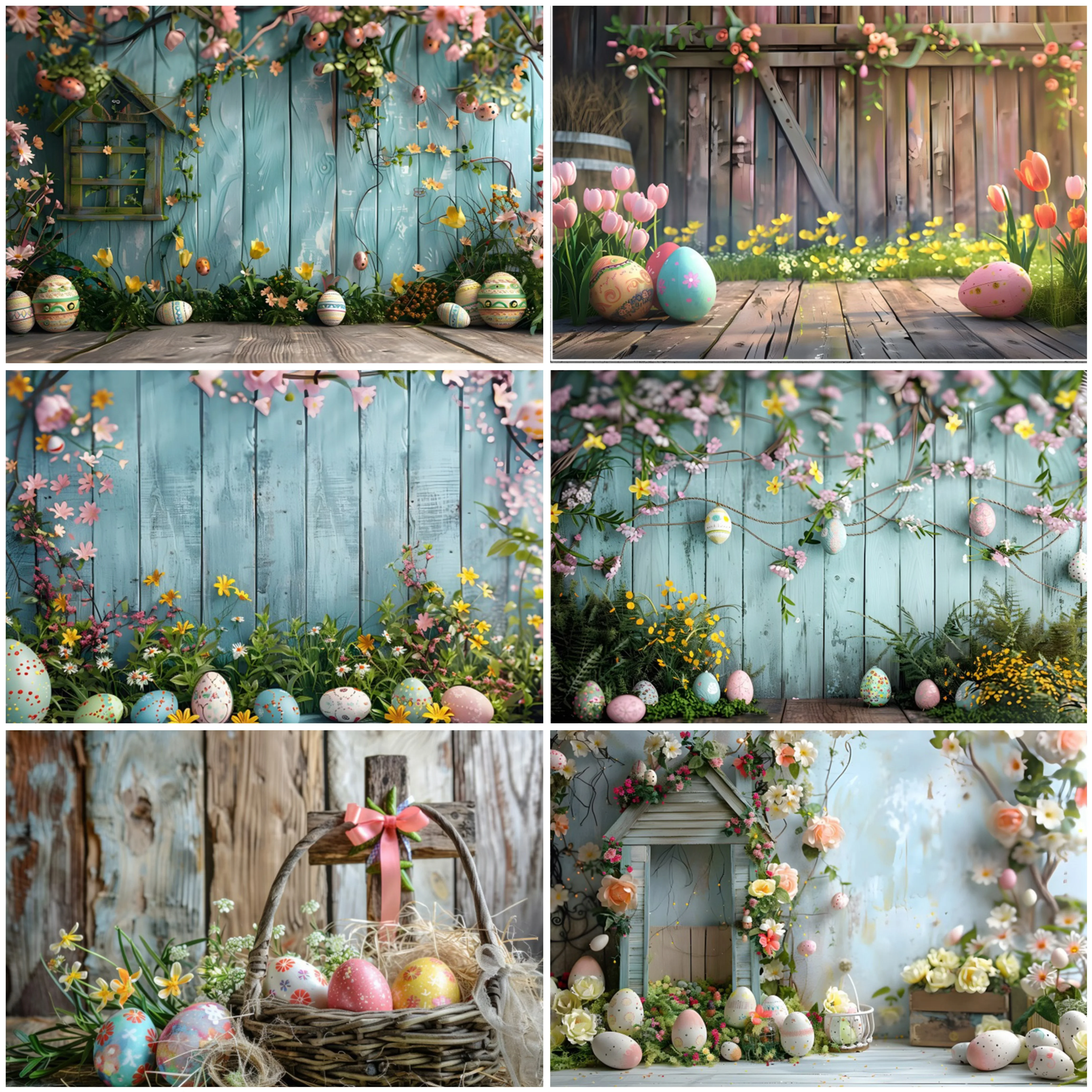 

Spring Easter Party Decoration Backdrop Rural Wood Grain Style Flower Rabbit Easter Egg Party Supplies Photo Props Decor Banner