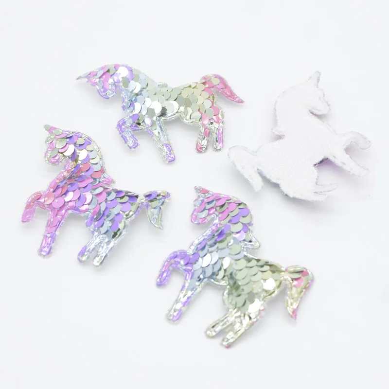 16Pcs 65*60mm Glitter Unicorn Appliques with Light Rainbow Sequins Padded Patches for Clothes Sewing Supplies Headwear Decor