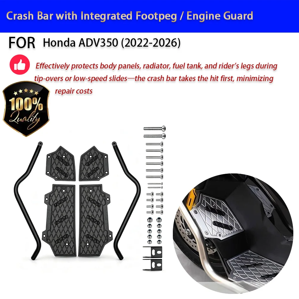 For Honda ADV350 2022-2026 Crash Bar with Footpeg Integrated Engine Guard No-Drill Accesorios Moto Accessori Moto