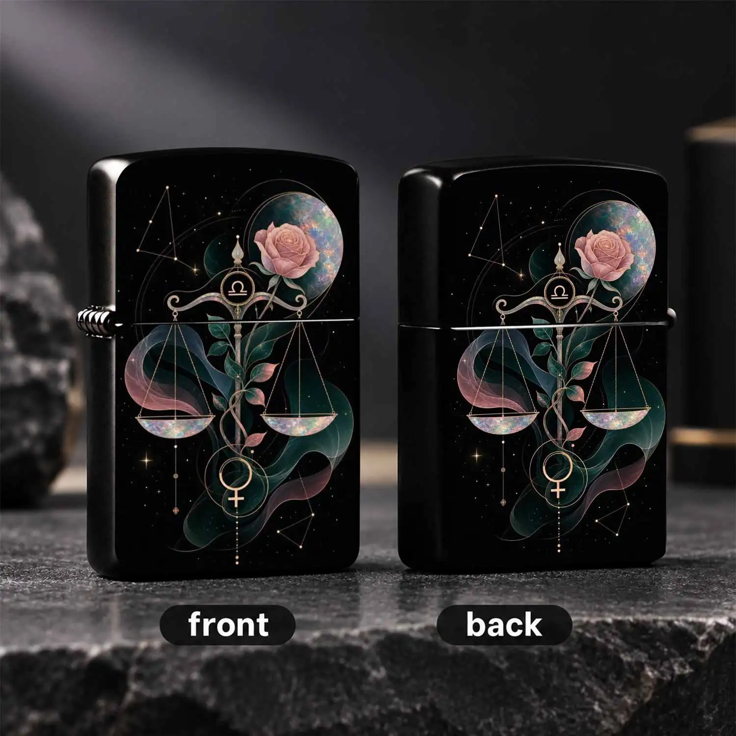 Exquisite Dreamy Libra Themed Lighter, Romantic Starry Sky Rose Art Design, Aesthetic Portable Daily Use Item, Suitable For All Scenarios, Unique Stylish Zodiac Surrounding Practical Creative Gift For Your Friends And Family A Humorous And