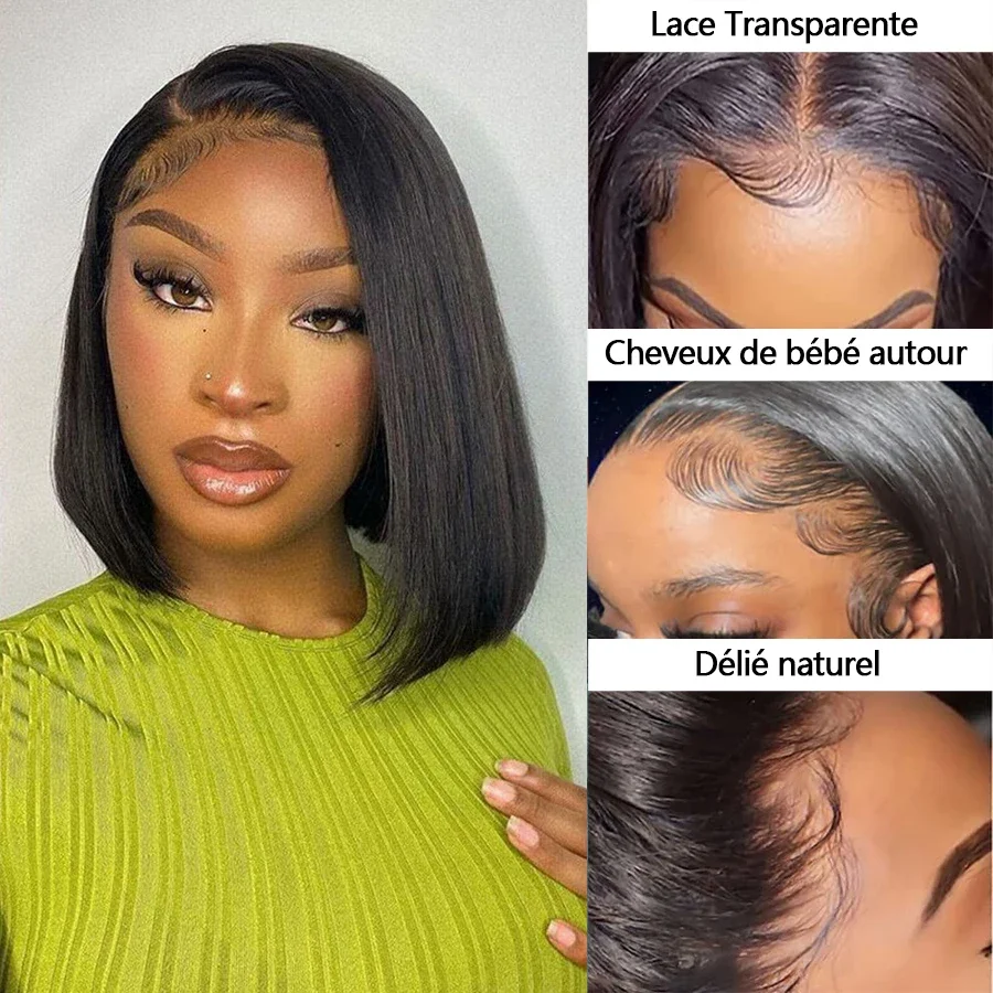 13x4 Short Human Hair Lace Frontal Wig Brazilian Human Hair Wigs Sale On Promotion Straight Bob Wig Transparent Lace Frontal Wig With Baby Hair 3