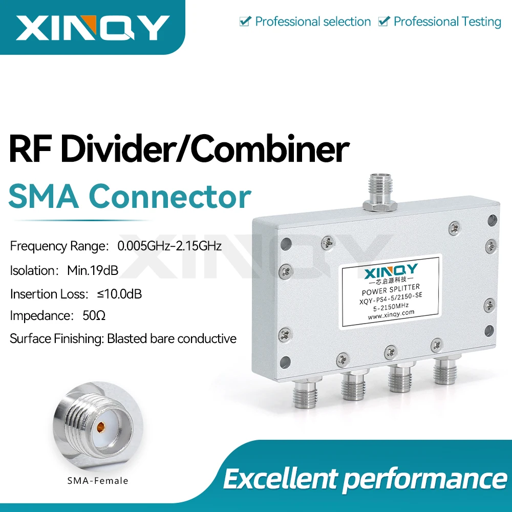 XINQY 1-Way to 4-Way SMA Female Power Divider, 5-2150MHz, GPS/BeiDou Satellite Signal Combiner