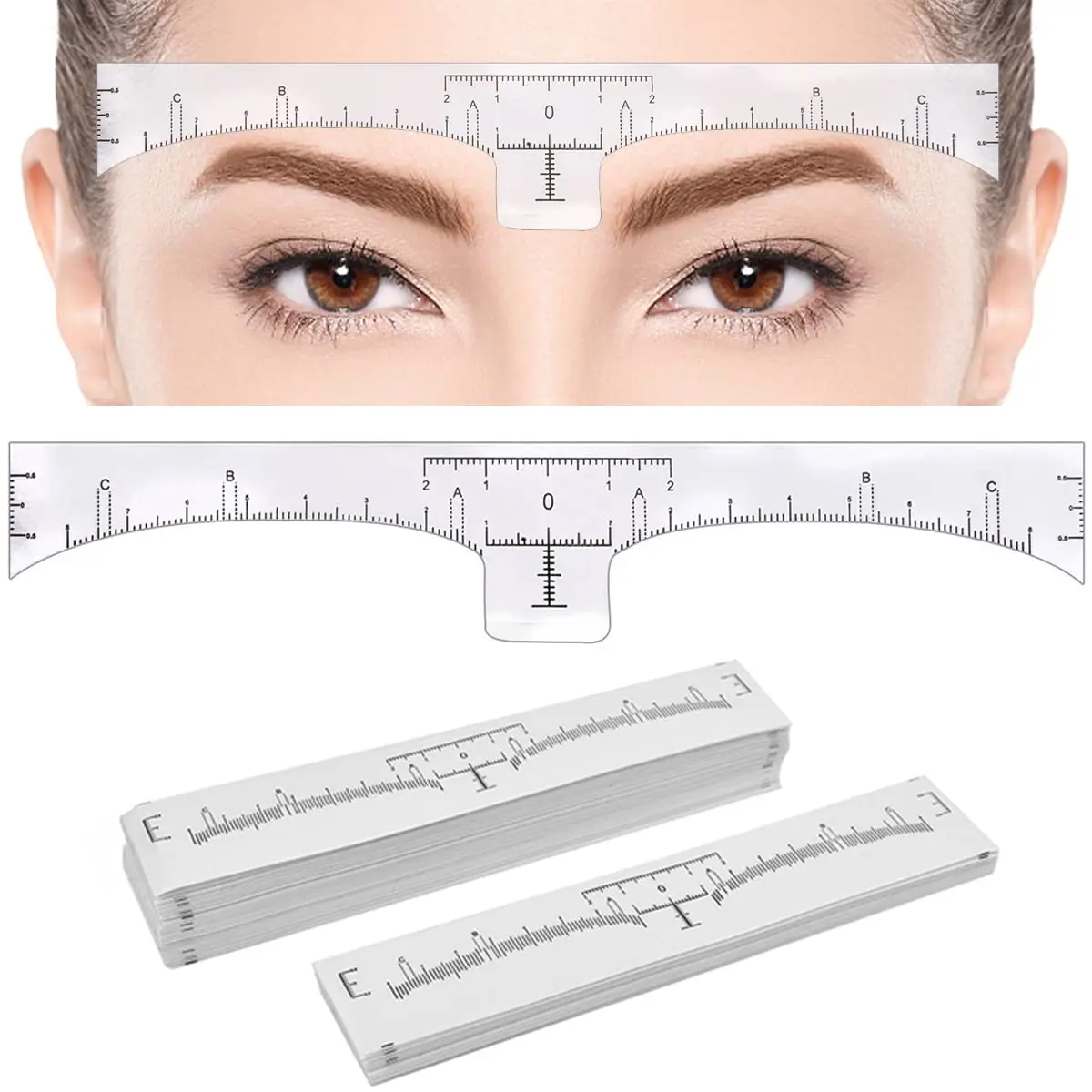 10 Pack Eyebrow Ruler, KINGMAS Disposable Brow Ruler Microblading Adhesive Eyebrow Sticker Stencil Guide Measuring Tool