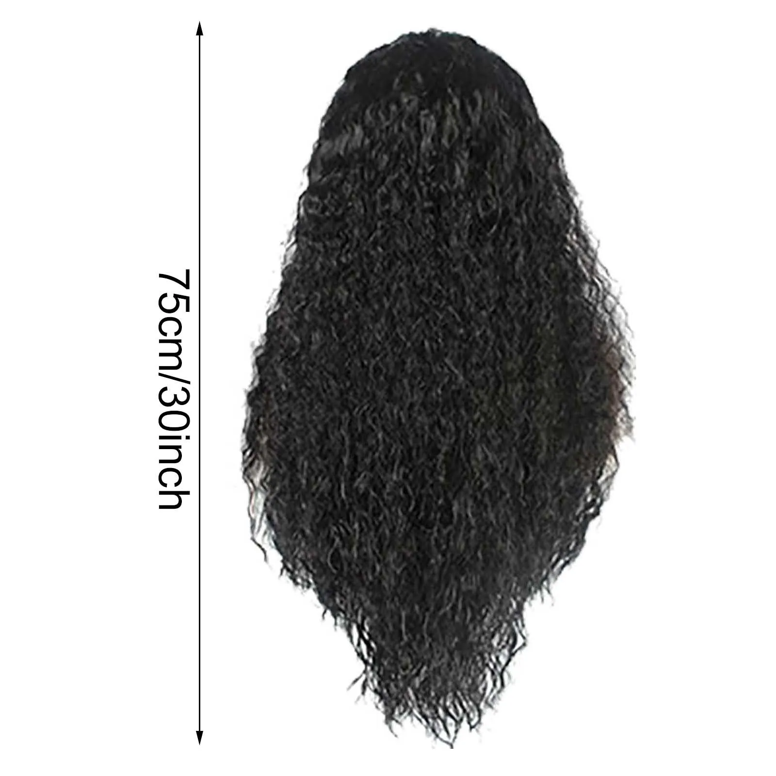 New Women's Synthetic Wig Fashionable Black Small Curly Water Ripple Corn Perm Center Parted Bangs Full Head Cover