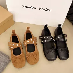 Fashion Silk Women Ballet Flats Footwear Lolita Shoes Luxury Autumn Female Butterfly-Knot Round Toe Ladies Dance Shoes