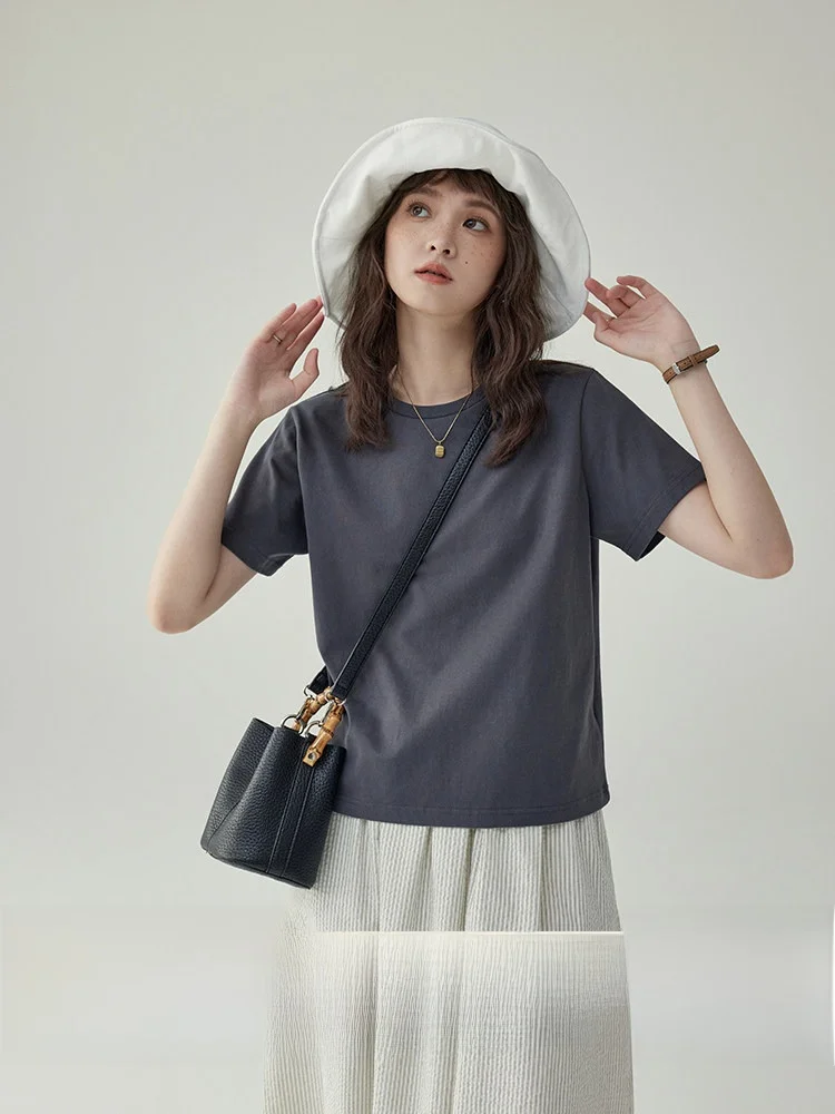 North Island AMUU Japanese Style Retro Versatile Slimming Loose Pure Cotton Short Sleeve Women's T-shirt Summer Design Top