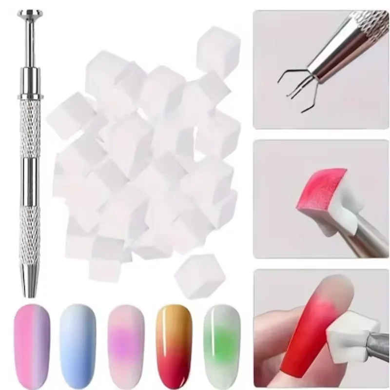 50pcs Gradient 10MM Mini Nail Art Sponge Set with Stainless Steel Non-Slip Clamps Professional Nail Art Tools Set il Art Tool
