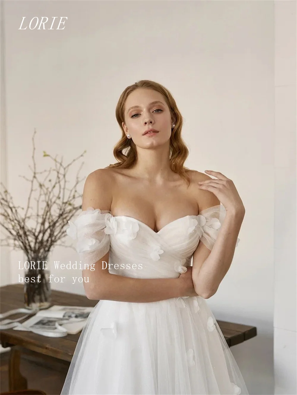 LORIE Luxury 3D Flowers A Line Wedding Dress Illusion Off The Shoulder Bridal Dresses Appliques Wedding Gown Customized 2026