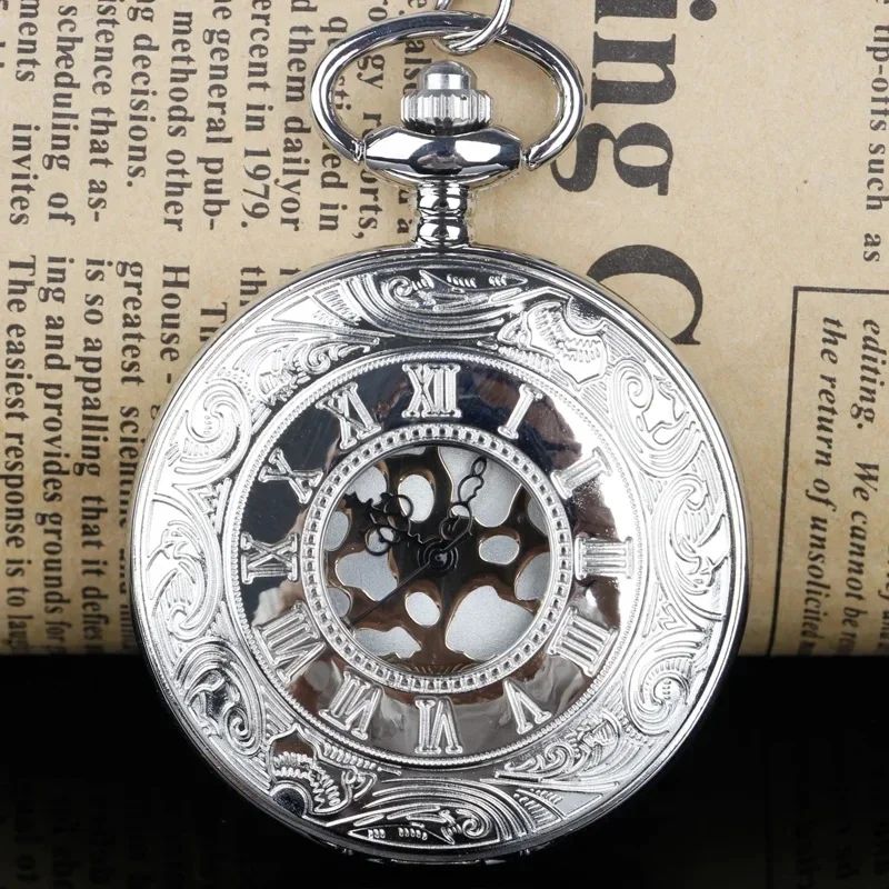 

Fashion Silver Quartz Pocket Watch Necklace Pendant Roman Numerals Pendant Watch Men Women Accessories High Quality Clock