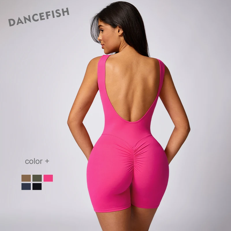 

DANCEFISH No Chest Pad High-Intensity Exercise Suit Women Hollow Out Beauty Back Naked Feeling Hip Lift Fitness Yoga Jumpsuit