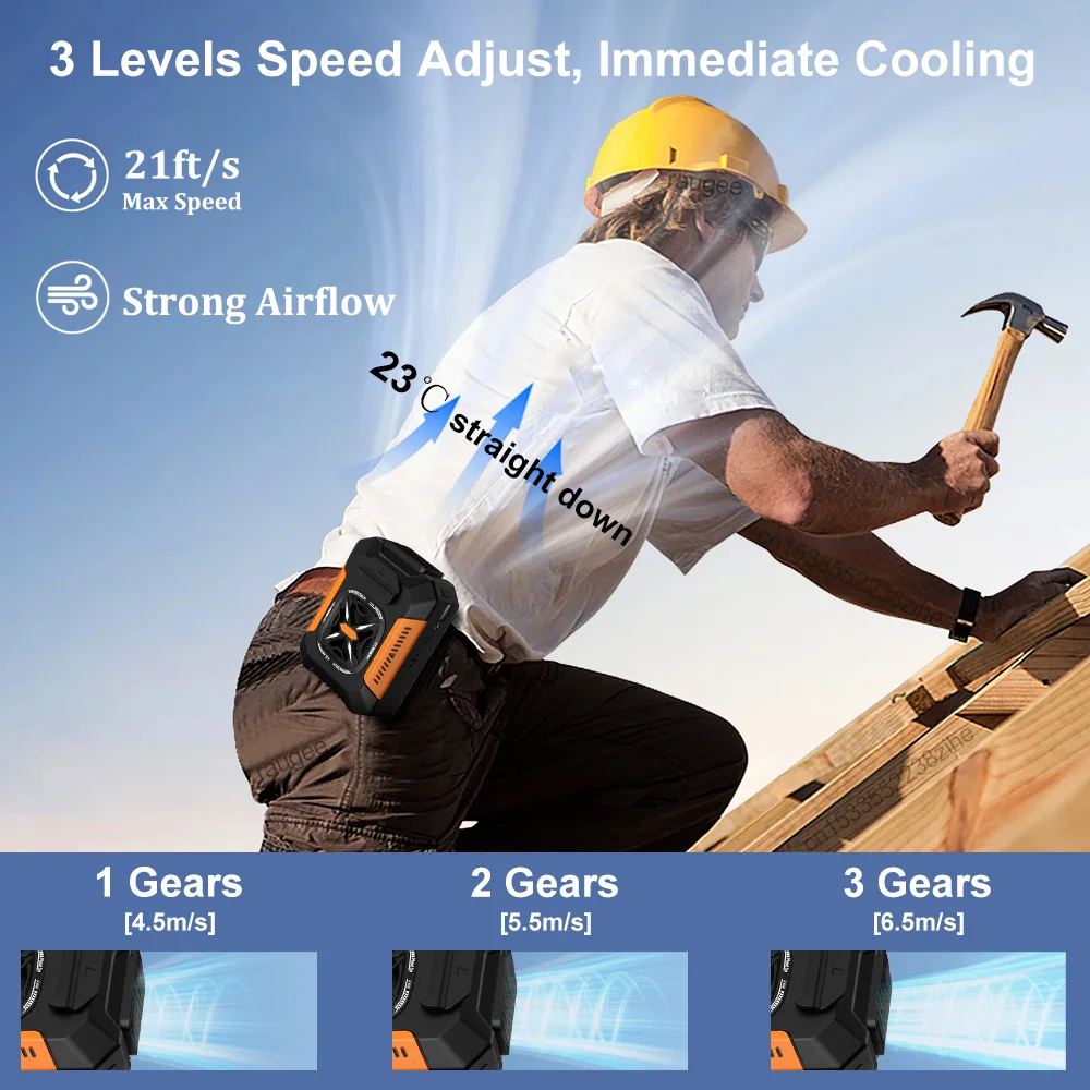 مروحة خصر محمولة بقدرة 5000 مللي أمبير في الساعة تبريد F مع بنك طاقة وامض USB قابلة لإعادة الشحن للسفر في الهواء الطلق والمكتب والمشي لمسافات طويلة والتخييم