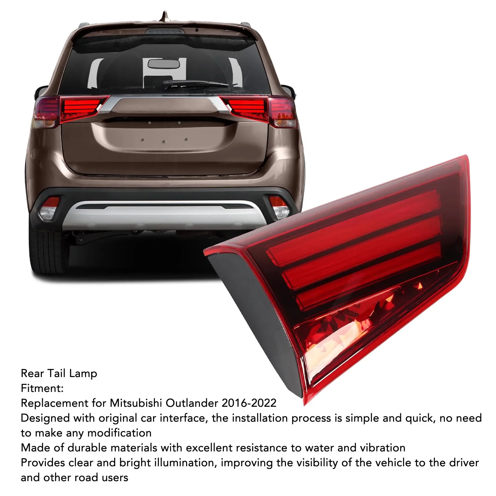 

For Mitsubishi Outlander 2016-2022 1 Pc Left Side Rear Tail Lamp High Brightness Water Resistant Red Lens Inner Tail Light