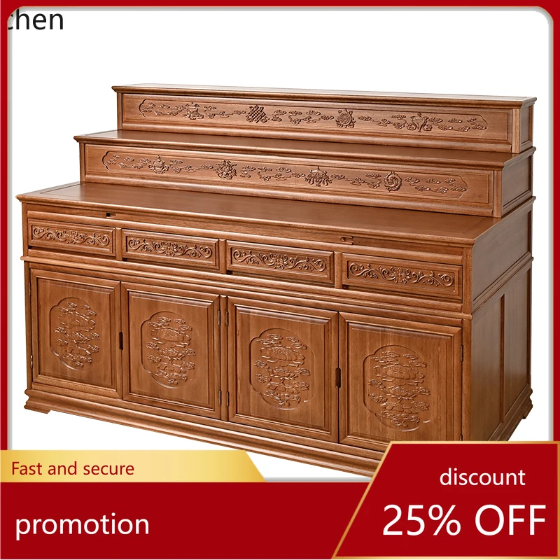 ZMLThree-Layer Solid Wood Offering Table Buddha Altar Offering Table for Home Living Room Temple Tibetan Style