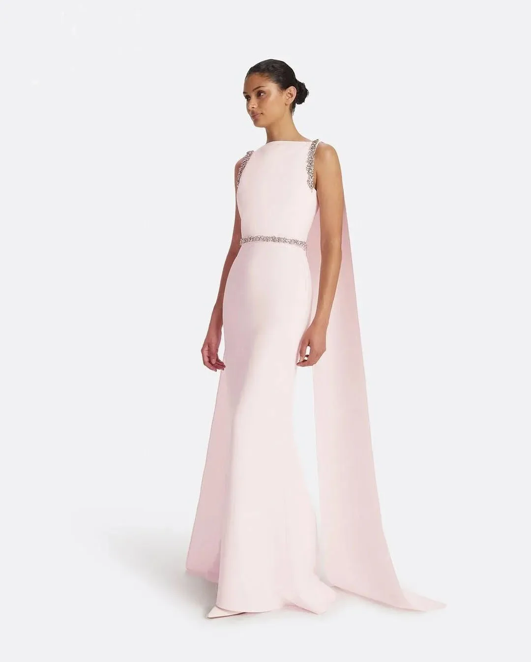 

OLOEY Elegant Pink Evening Dresses Beads Long Cape Back Formal Occasion Gowns Wedding Party Dress Customized Arabic Women