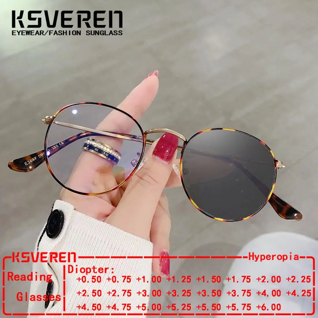

KSVEREN Photochromic Metal Reading Glasses for Men And Women Oval Presbyopic Eyewear Prescription Optical Frame