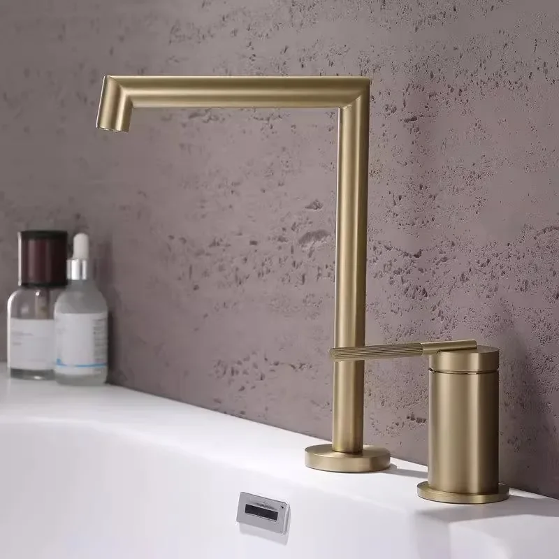 Total Brass Brushed Gold Bathroom Faucet Brushed Nickel Basin Faucet Hot and Cold Gray/Chrome  Widespread 2-holes Sink Faucet