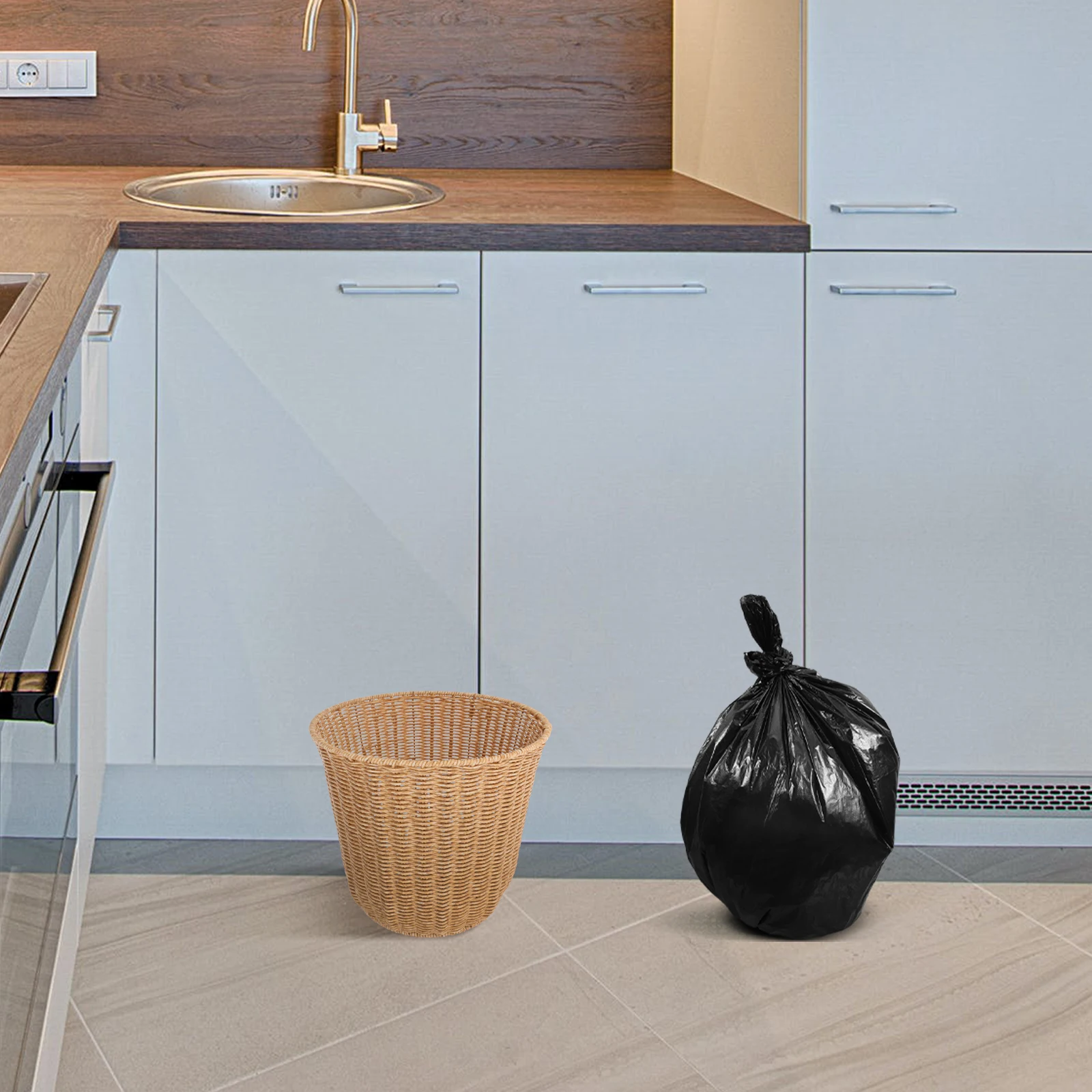 

Woven Storage Basket Trash Can Home Decor Large Capacity Lightweight H made Wicker Bin Waste Basket Bedroom Living Room