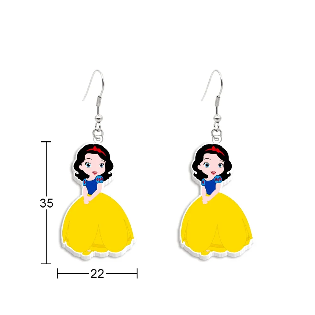 Mezcla de pendientes de resina con estampado de princesa Elsa Blancanieves de Disney, personajes de dibujos animados de Cosplay, pendientes artesanales de acrílico epoxi con forma de anzuelo