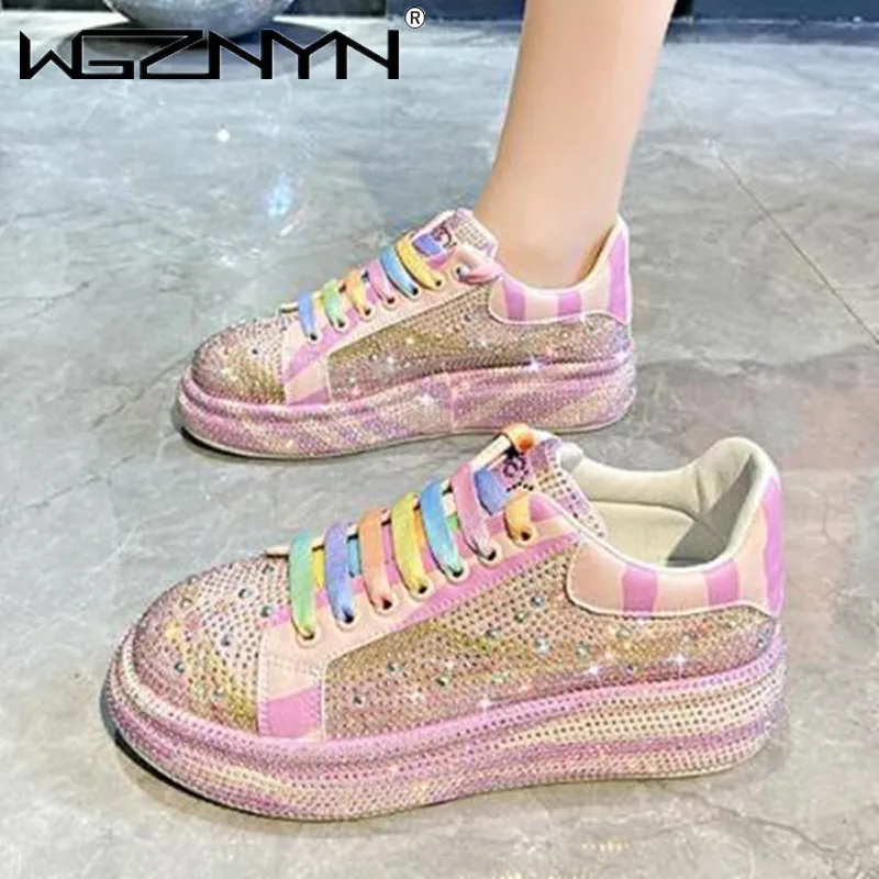 New 2023 Autumn Women Street Style Platform Shoes Rhinestones Thick-soled Shoes Shining Crystal Sneakers Trend Casual Sneakers