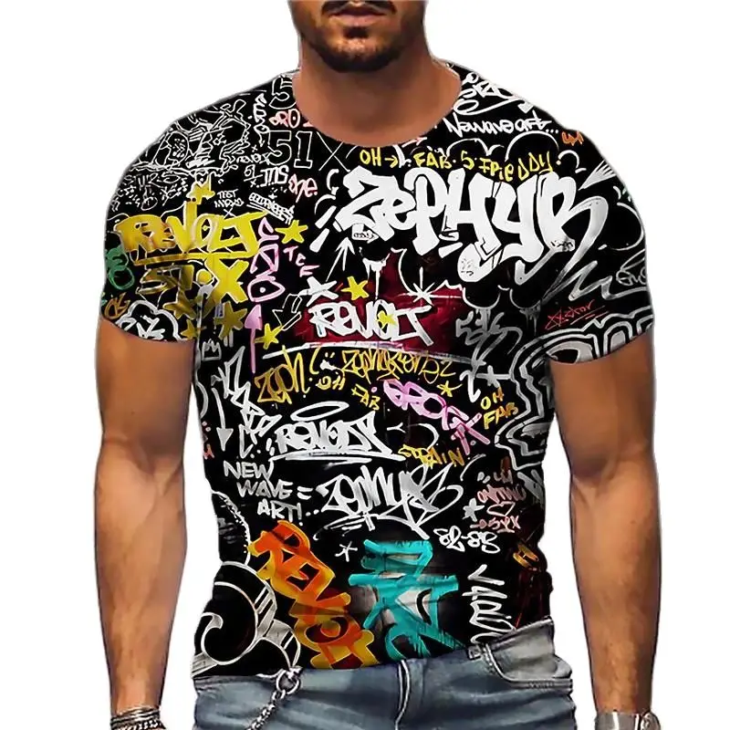 Summer Fashion Cool Graffiti Men's t-shirt New Casual Personality Hip Hop streetwear Fun Printed Round Neck Short Sleeve Tees