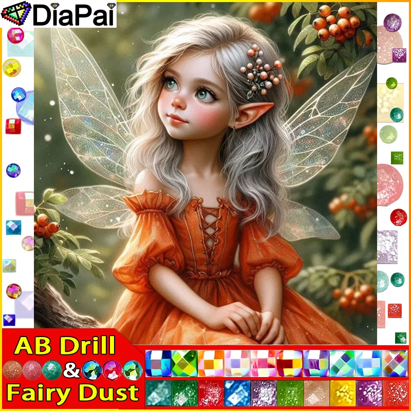 

DIAPAI Fairy Dust AB Diy полная квадратная круглая дрель 5D алмазная живопись Алмазная вышивка "Портретное крыло девушки" домашний декор подарок