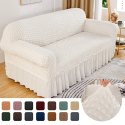 Ruffled Seersucker Sofa Cover for Living Room Thick Elastic Solid Stretch Couch Slipcovers 1/2/3/4 Seater Sofa Armchair Cover