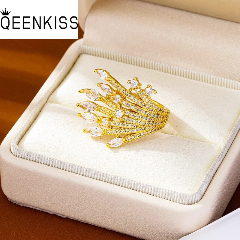 

QEENKISS Gold Shiny Luxury Open Rings For Women Wedding Party Birthday Christmas Bride Mother Girlfriend Ladies Gifts RG5250