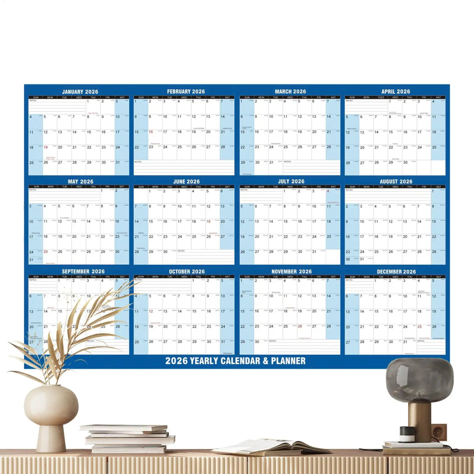 

Настенный календарь на 2026 год, 86 x 61 см, двусторонний, сухостираемый, ежедневный планировщик для формирования привычек, чтения, учебы, школьных задач и домашнего использования