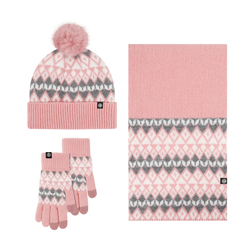 Hat Scarf And Glove Set For Women Winter Warm Soft Knitted Pompom Beanie Female Casual Solid Cashmere Scarf Suit Outdoor Skullis