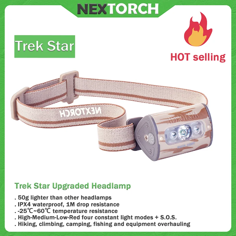 

NEXTORCH Trek Star UV LED headlamp IPX4, 220lm, dual colour light source, camping, fishing, outdoor flashligh, edc