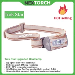 Nextorch-トレッキングスターuv LEDヘッドランプ、デュアルカラー光源、屋外懐中電灯、キャンプおよび釣り、ipx4,220lm