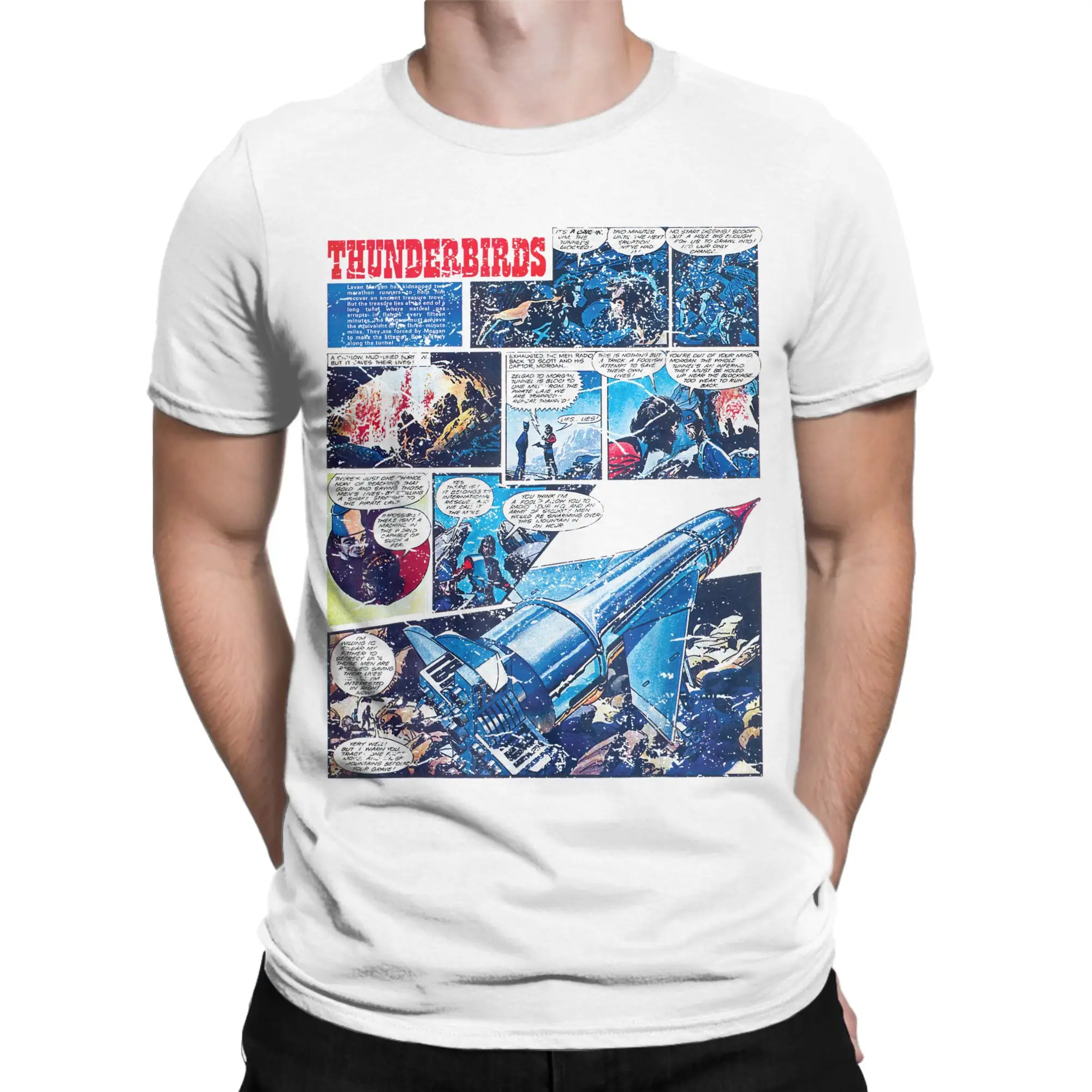 Thunderbird Distressed Comic Book Page T-Shirts for Men Cartoon Cotton Tee Shirt Crewneck Short Sleeve T Shirt Printed Clothes