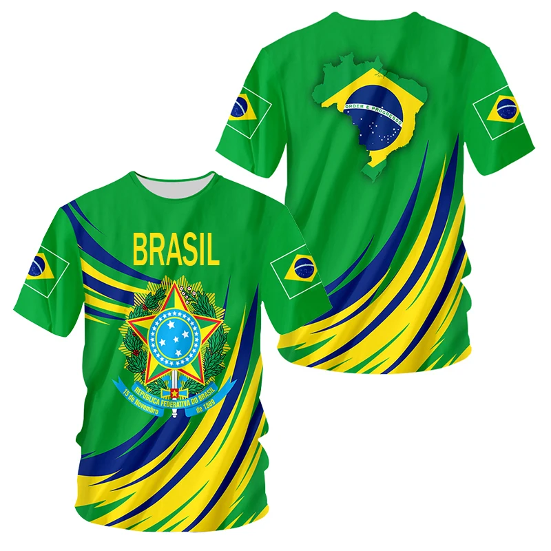 New Summer Men\'s T-shirt Brazil National Emblem Graphic Men\'s Short Sleeve Activity Green T shirts Woman Sports Top Unisex Tees