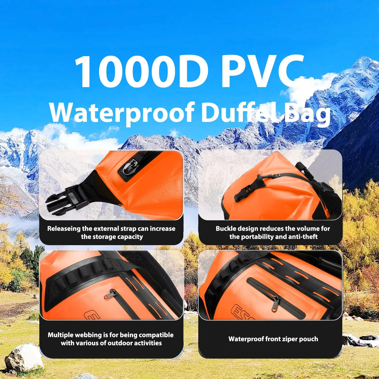 50L Waterproof Travel Bag Motorcycle Tail Dry bag for Camping Boating Kayaking Fishing Skiing Kit Motorbike Waterproof Backpack